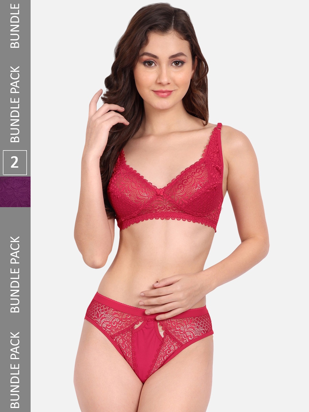 

FIMS Pack Of 2 Self-Design Lace Lingerie Set C_StoneSet_Pink_KatSet_Pink_B