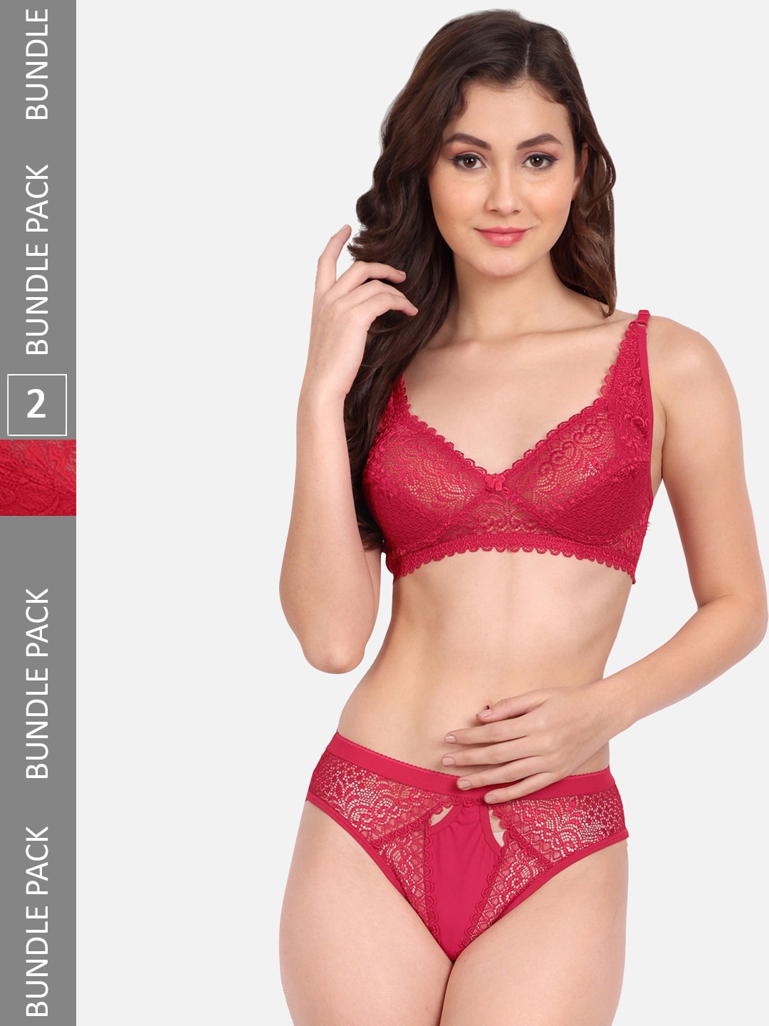 

FIMS Pack Of 2 Self-Design Lingerie Set C_StoneSet_Pink_BlumerSet_Red_B