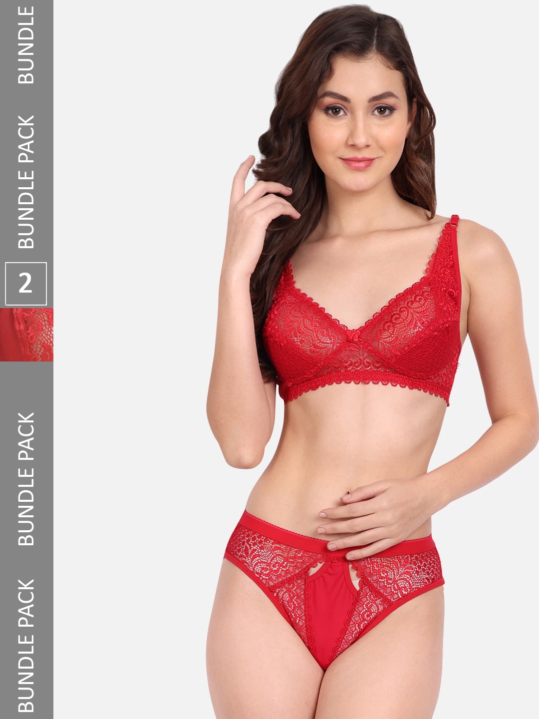 

FIMS Pack Of 2 Self-Design Lingerie Set, Red