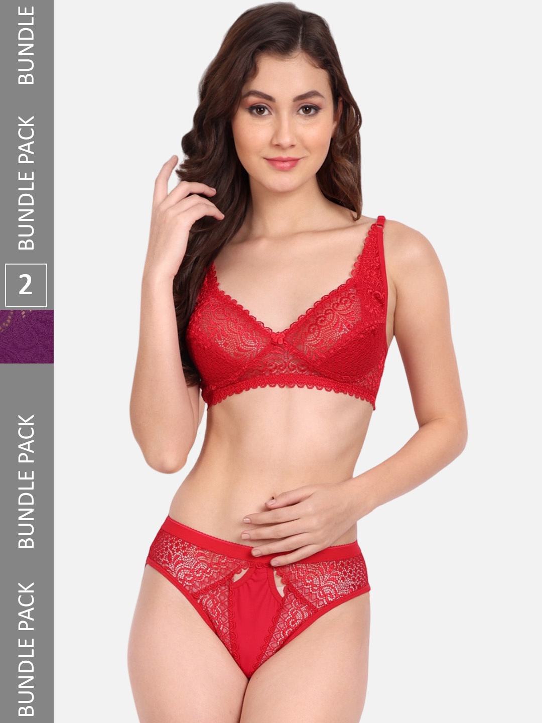 

FIMS Women 2Pcs Self-Design Lace Lingerie Set C_StoneSet_Red_BlumerSet_Purple_B