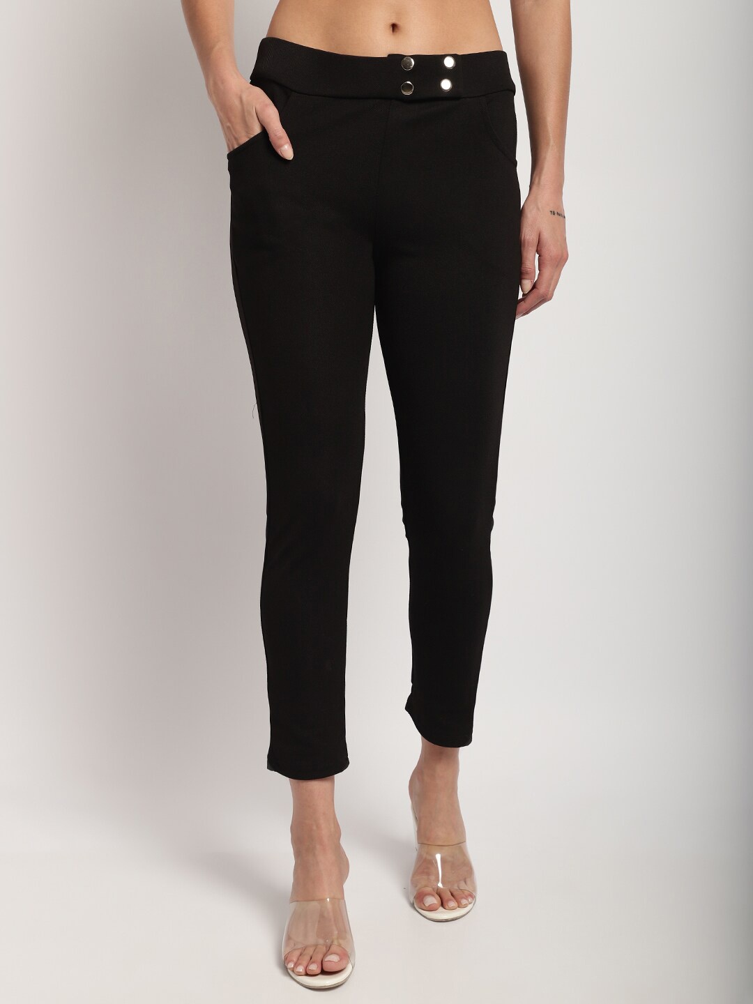 

Miaz Lifestyle Women Skinny Fit High Rise Cotton Trousers, Black