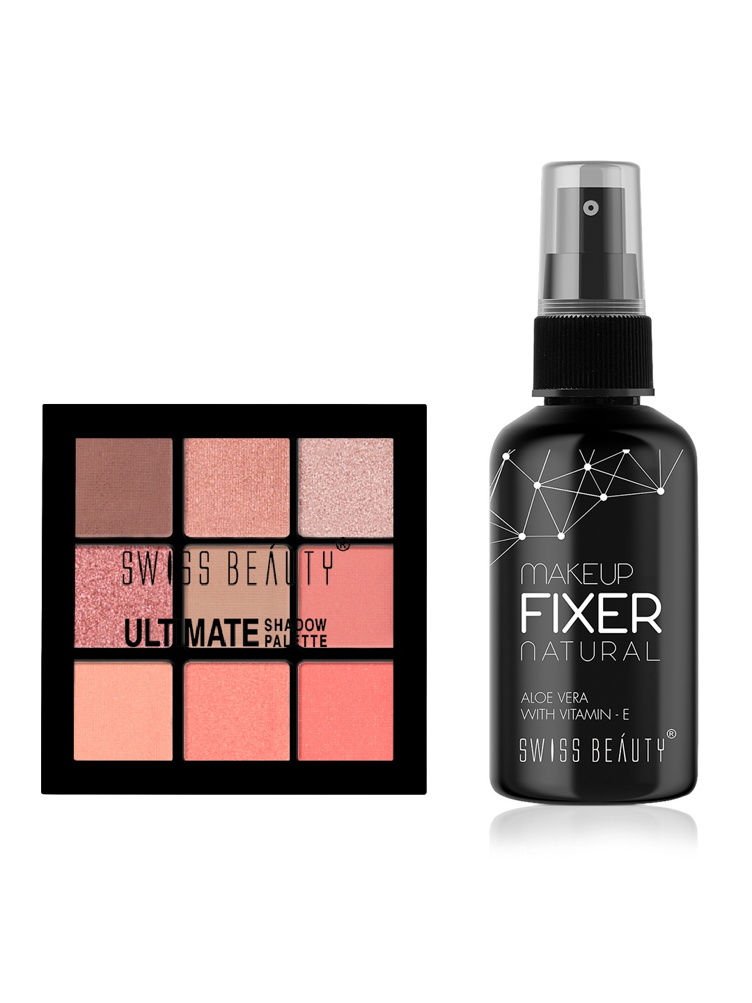

SWISS BEAUTY Set of Makeup Fixer Natural Spray + Ultimate Eyeshadow Palette - Shade 2, Pink