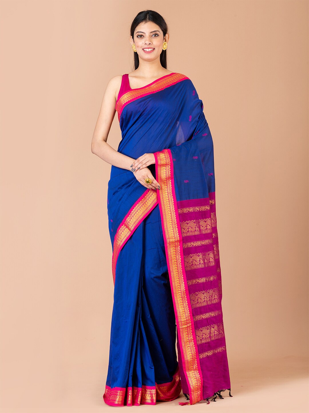 

Laa Calcutta Ethnic Motif Silk Blend Gadwal Zari Saree, Blue