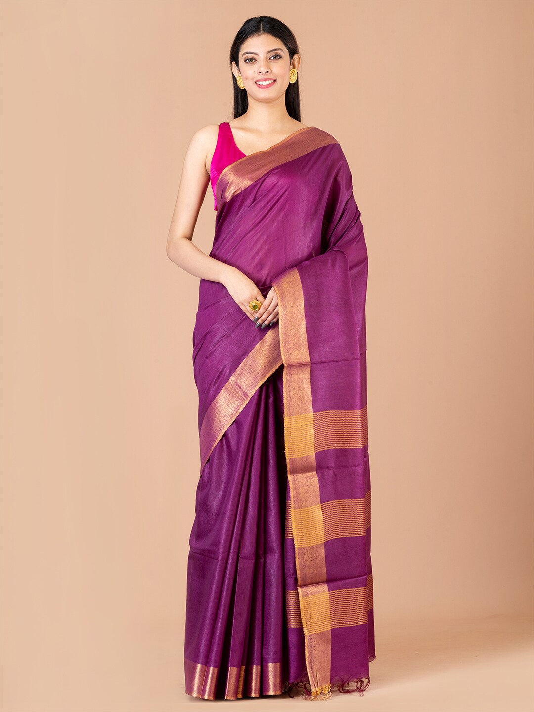 

Laa Calcutta Zari Silk Blend Banarasi Saree, Purple