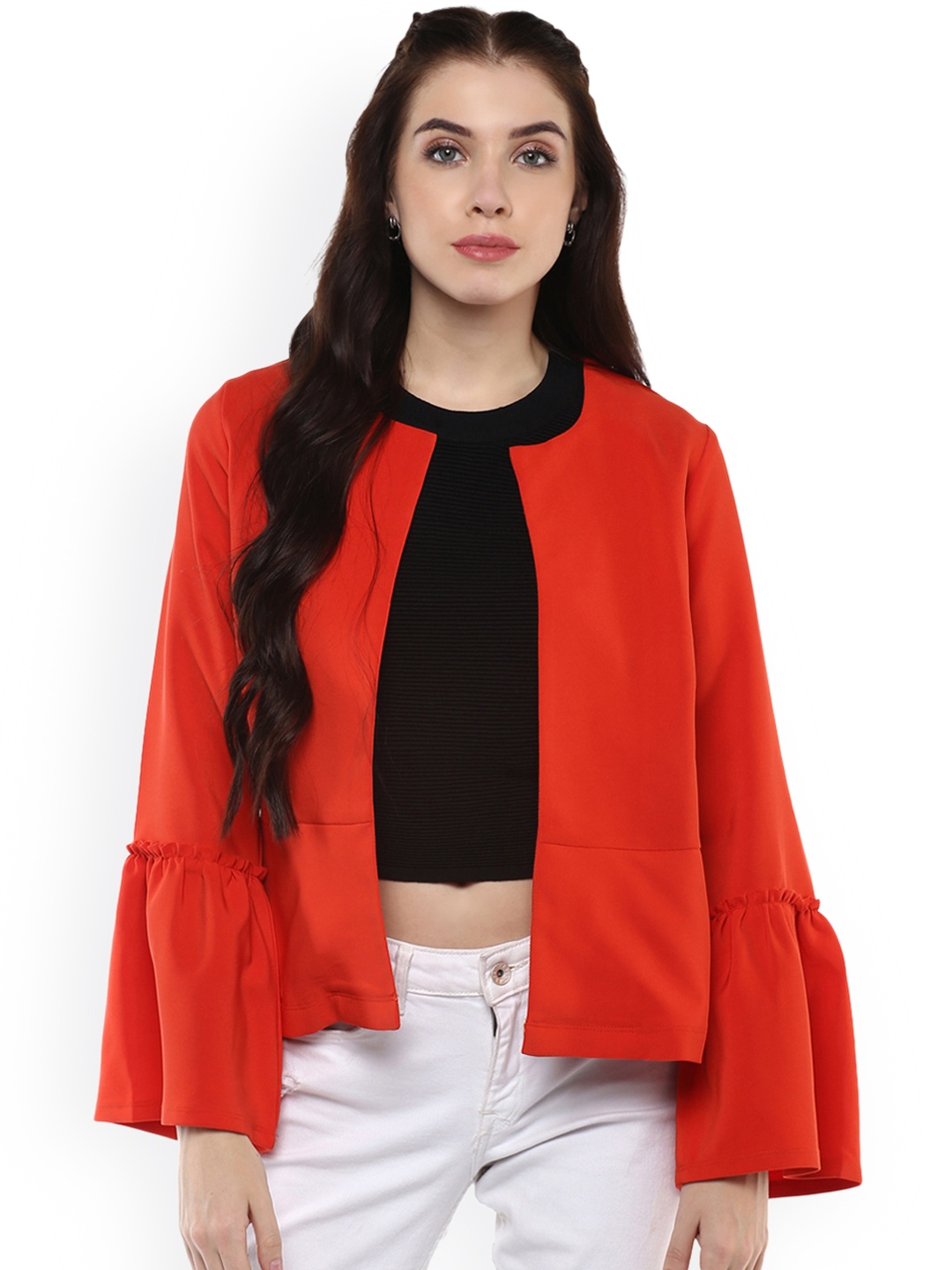 

Harpa Women Red Solid Open Front Jacket