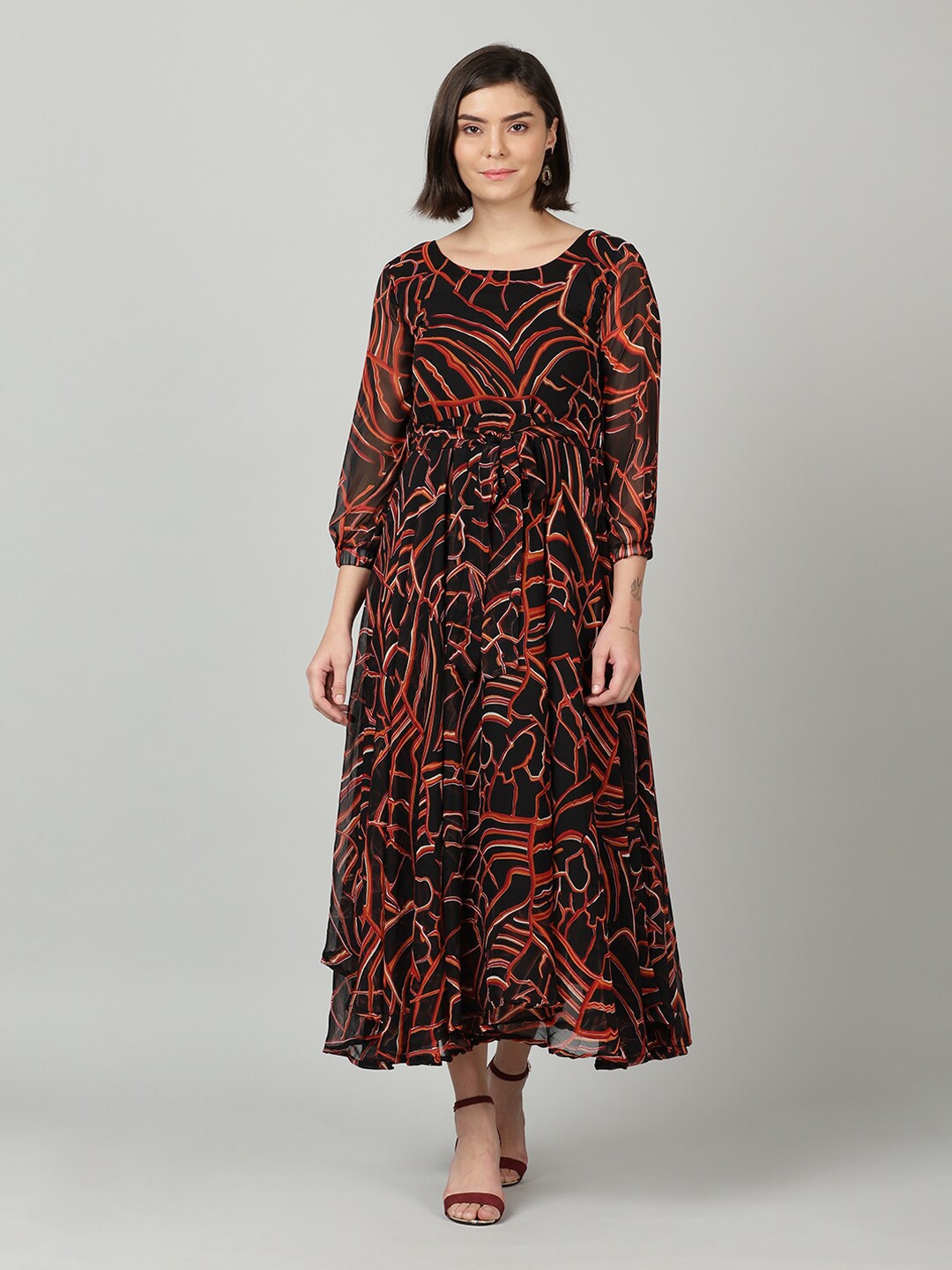 

Souchii Abstract Printed Chiffon Maxi Dress, Black