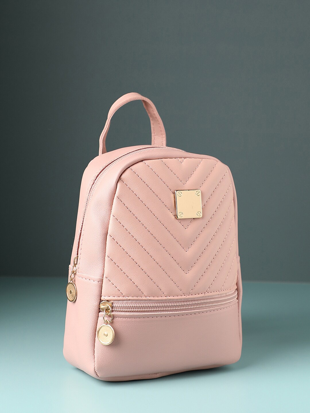 

HAUTE SAUCE by Campus Sutra Women Textured Backpack With Quilted, Pink