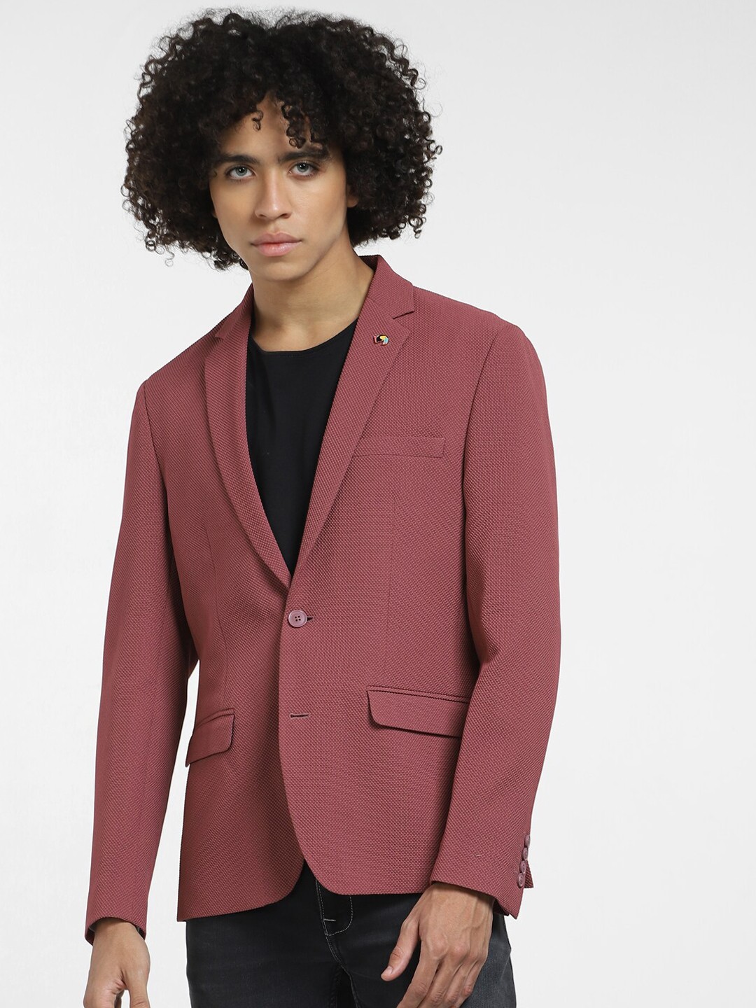 

Jack & Jones Self Designed Single-Breasted Slim Fit Blazer, Maroon