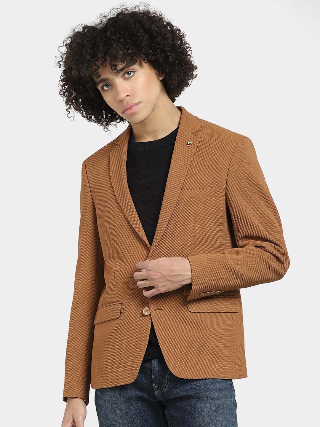 

Jack & Jones Self-Design Single-Breasted Slim-Fit Blazer, Brown