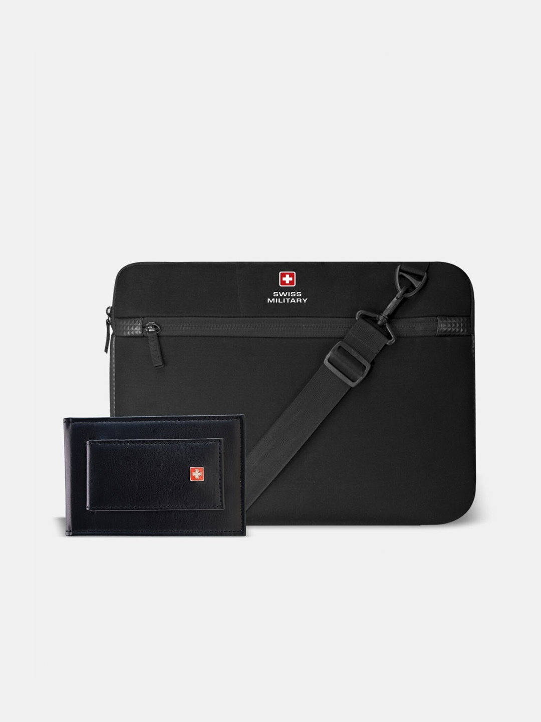 

SWISS MILITARY Solid Laptop Sleeve with Money Clip Wallet, Black