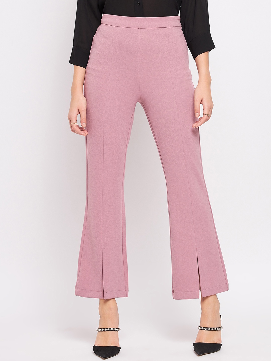 

Madame Women Mid-Rise Cotton Bootcut Trousers, Peach