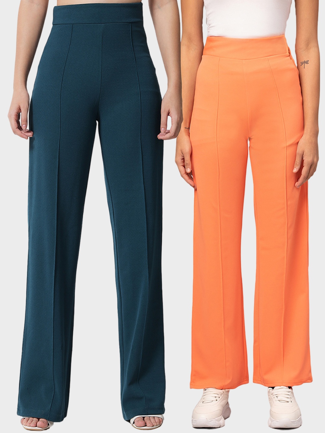 

Kotty Women Pack Of 2 Relaxed Straight Leg Easy Wash Straight Fit Parallel Trousers, Teal