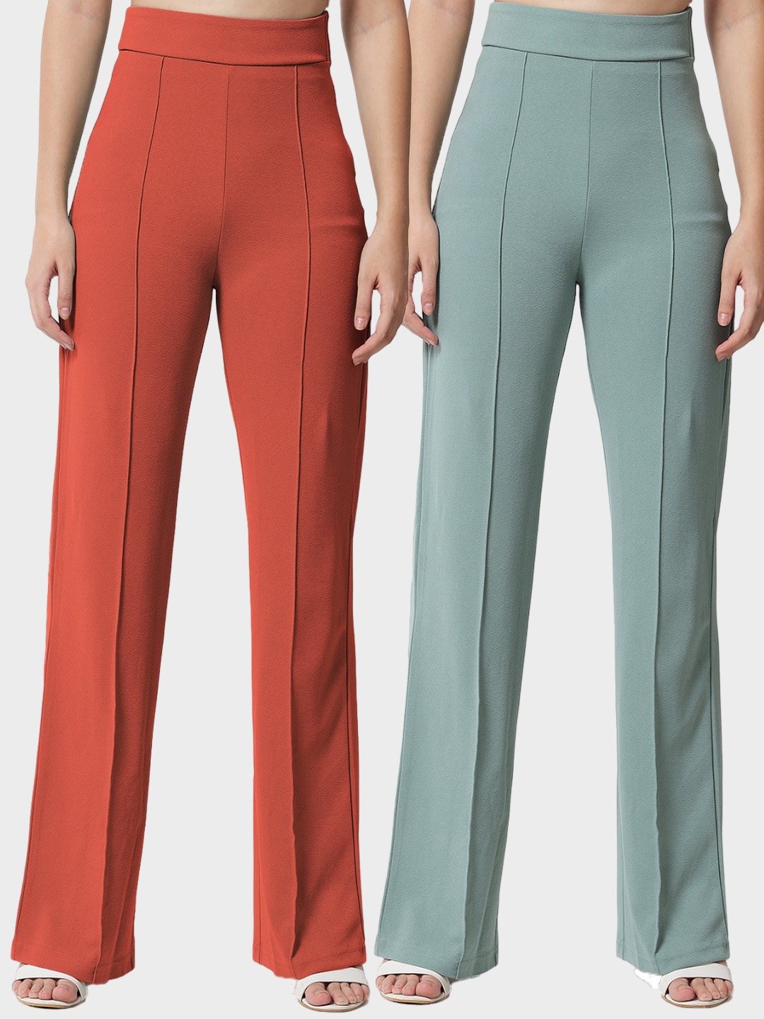 

Kotty Women Pack Of 2 Relaxed Straight Leg Easy Wash Straight Fit Parallel Trousers, Orange