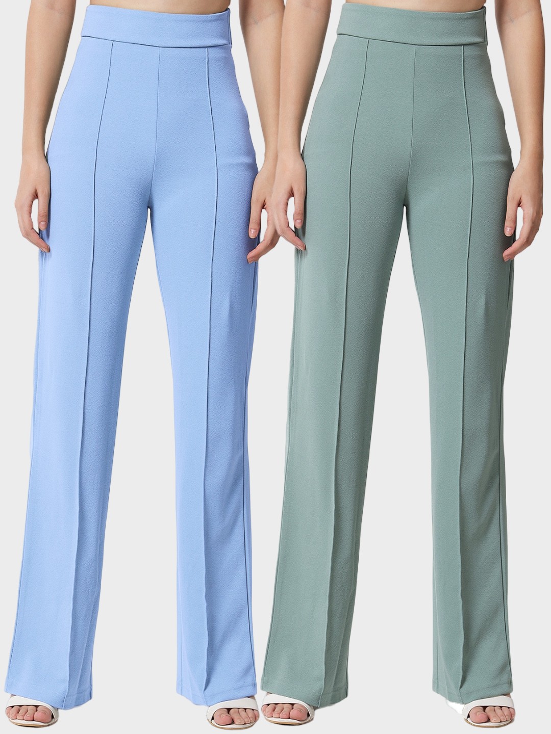 

Kotty Women Pack Of 2 Relaxed Straight Leg High-Rise Easy Wash Parallel Trousers, Blue