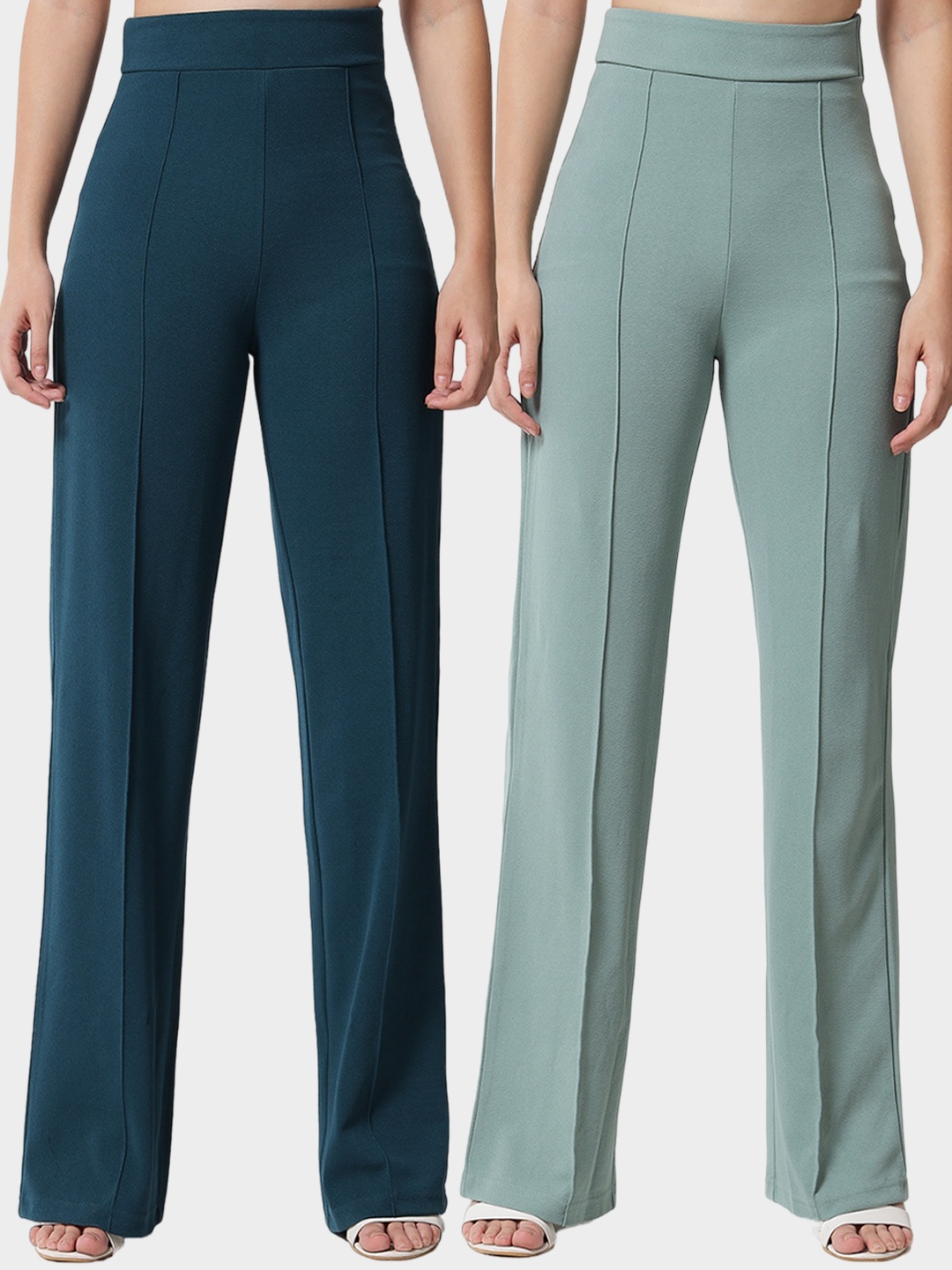 

Kotty Women Pack Of 2 Relaxed Straight Leg High-Rise Easy Wash Parallel Trousers, Teal