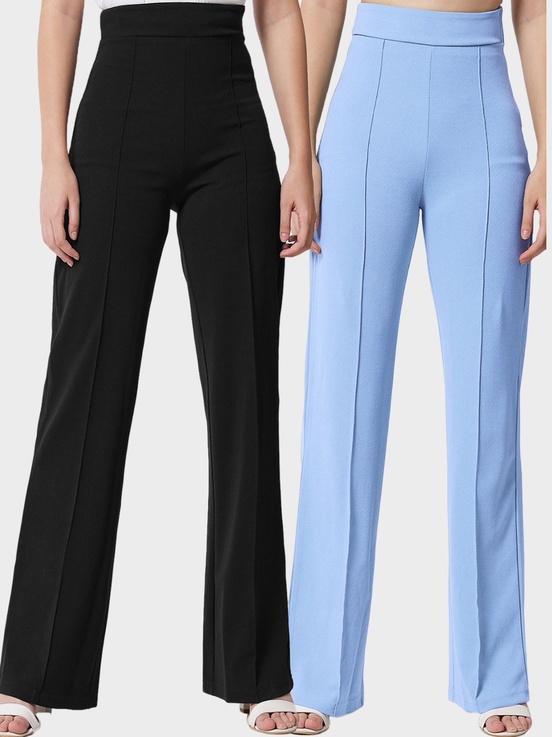 

Kotty Women Pack Of 2 Straight Fit High-Rise Easy Wash Trousers, Black