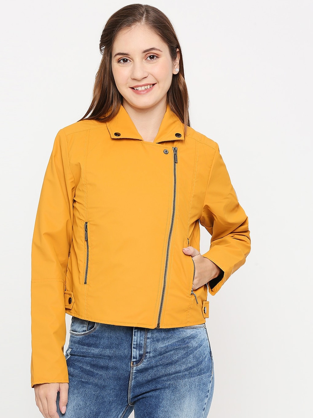 

SPYKAR Spread Collar Cotton Bomber Jacket, Mustard