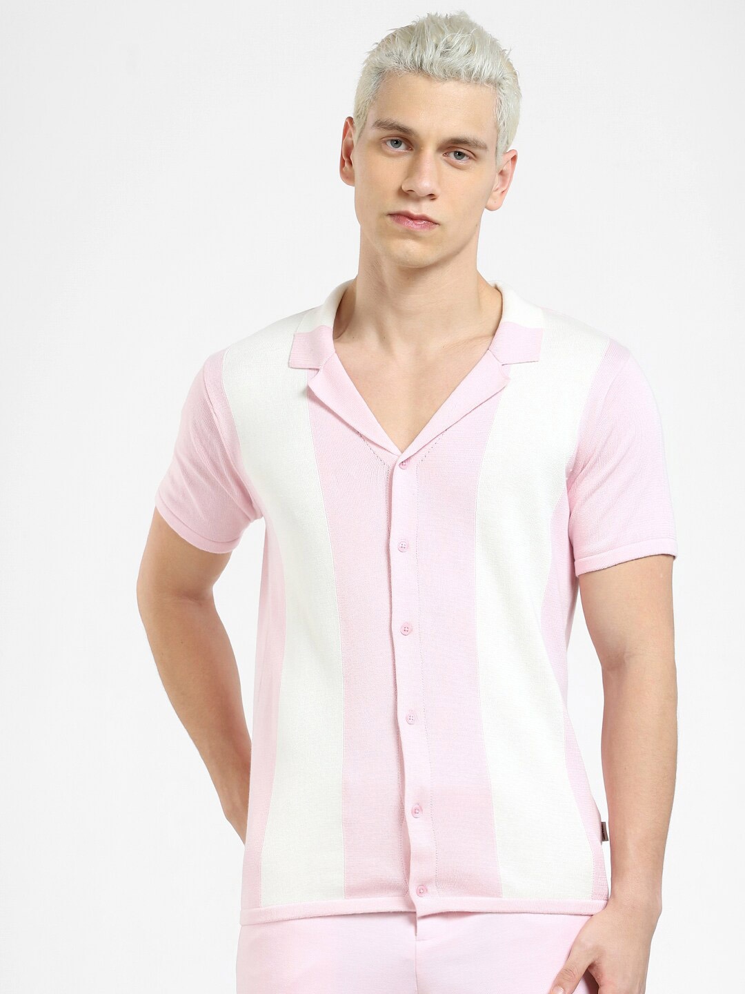 

Jack & Jones Striped Short Sleeves Spread Collar Cotton Slim Fit Shirt, Pink
