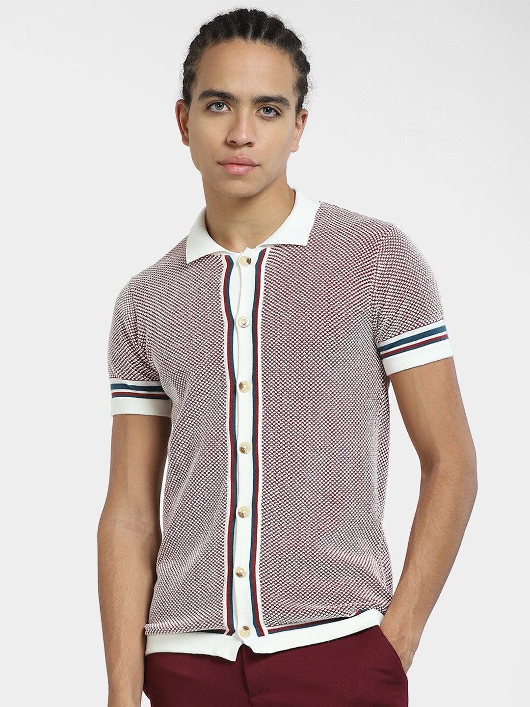 

Jack & Jones Men Maroon Polo Collar Pockets Slim Fit T-shirt