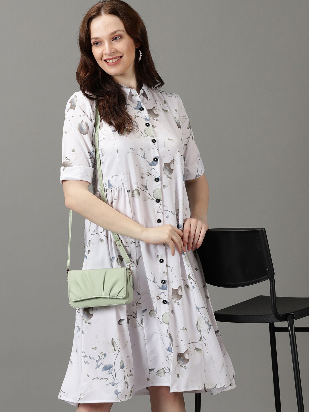 

SHOWOFF Floral Printed Shirt Dress, White