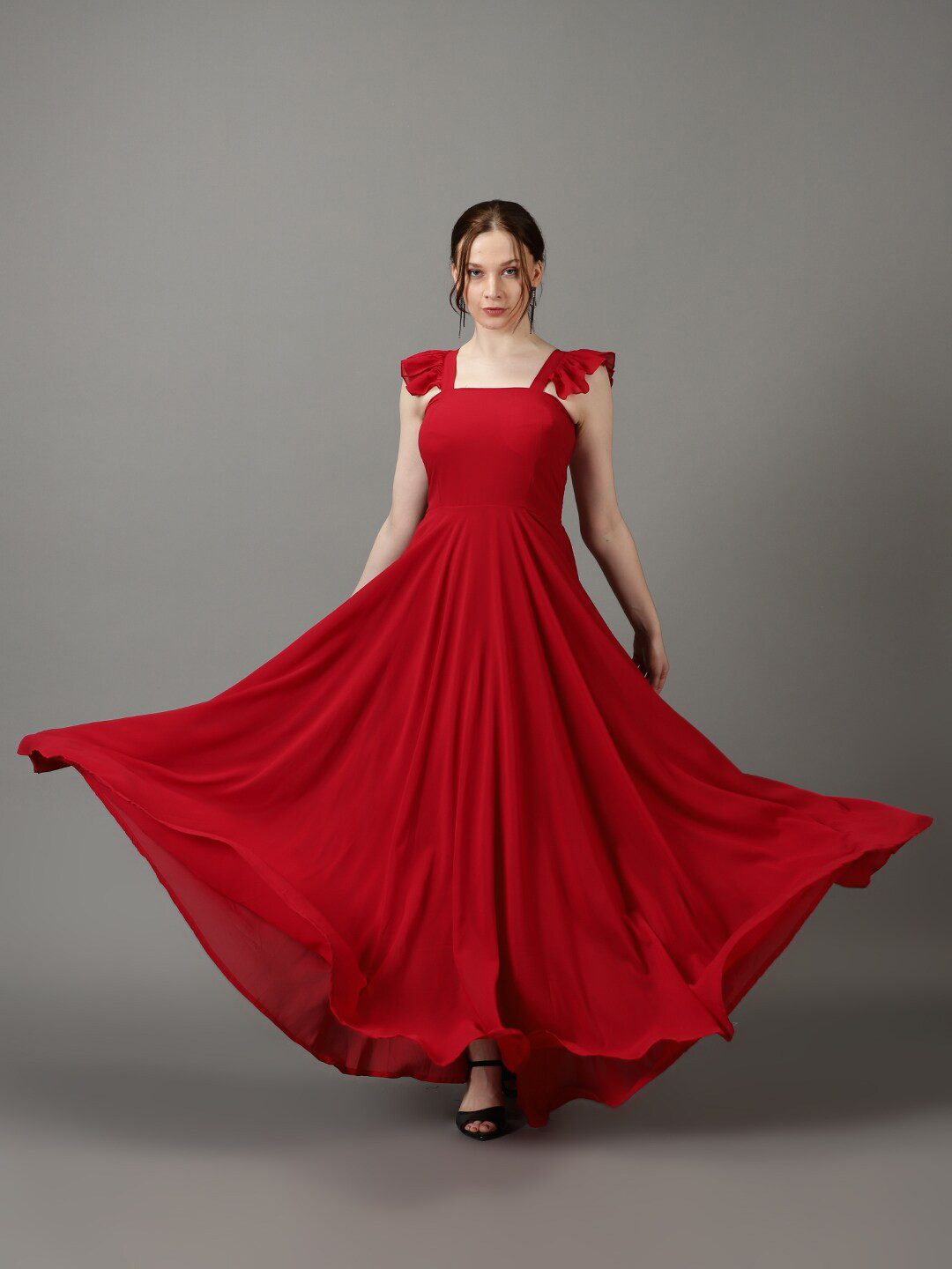 

SHOWOFF Shoulder Strap Gathered Fit & Flare Maxi Dress, Red