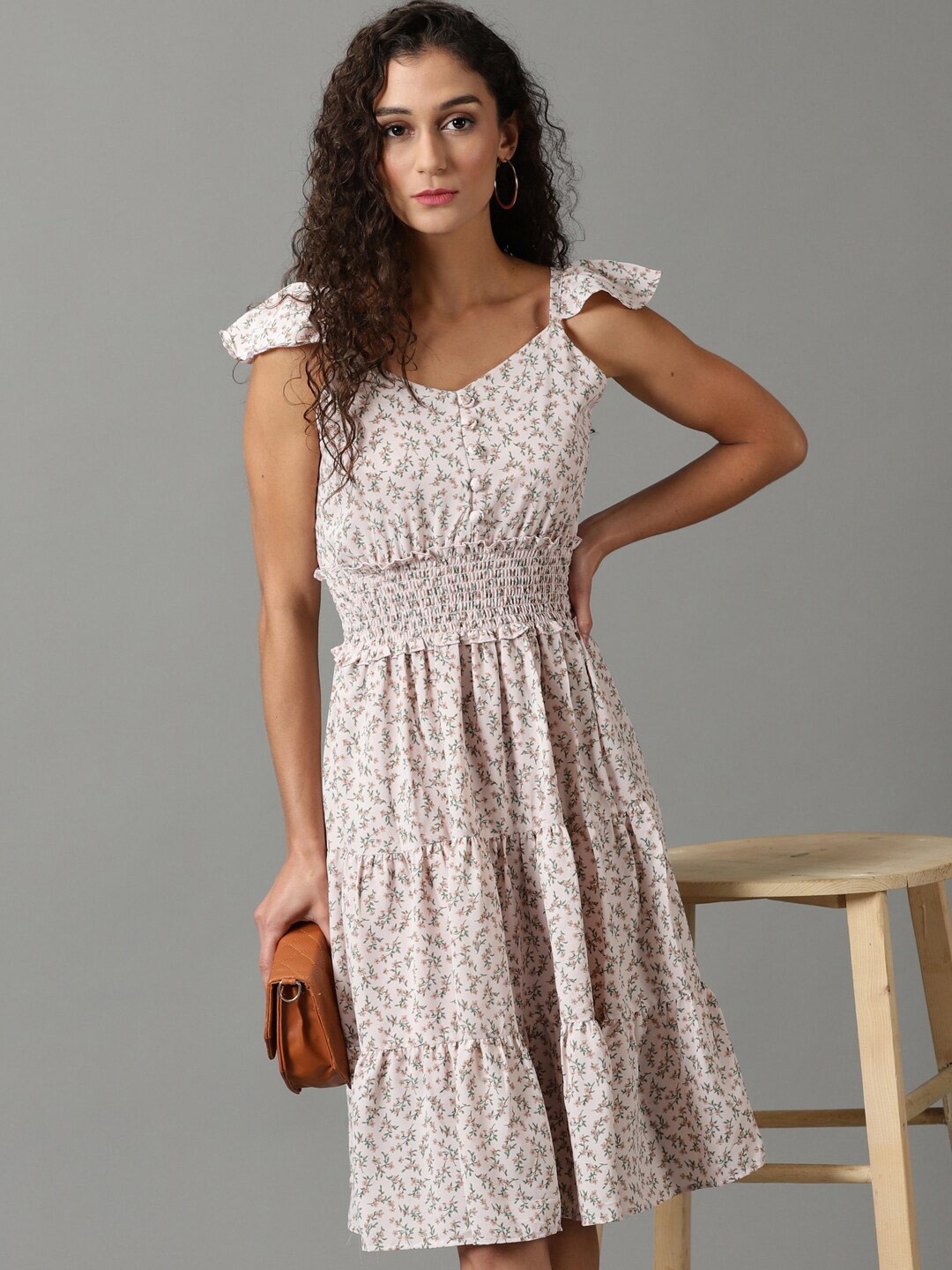 

SHOWOFF Floral Printed Smocked Tiered Fit & Flare Dress, Pink