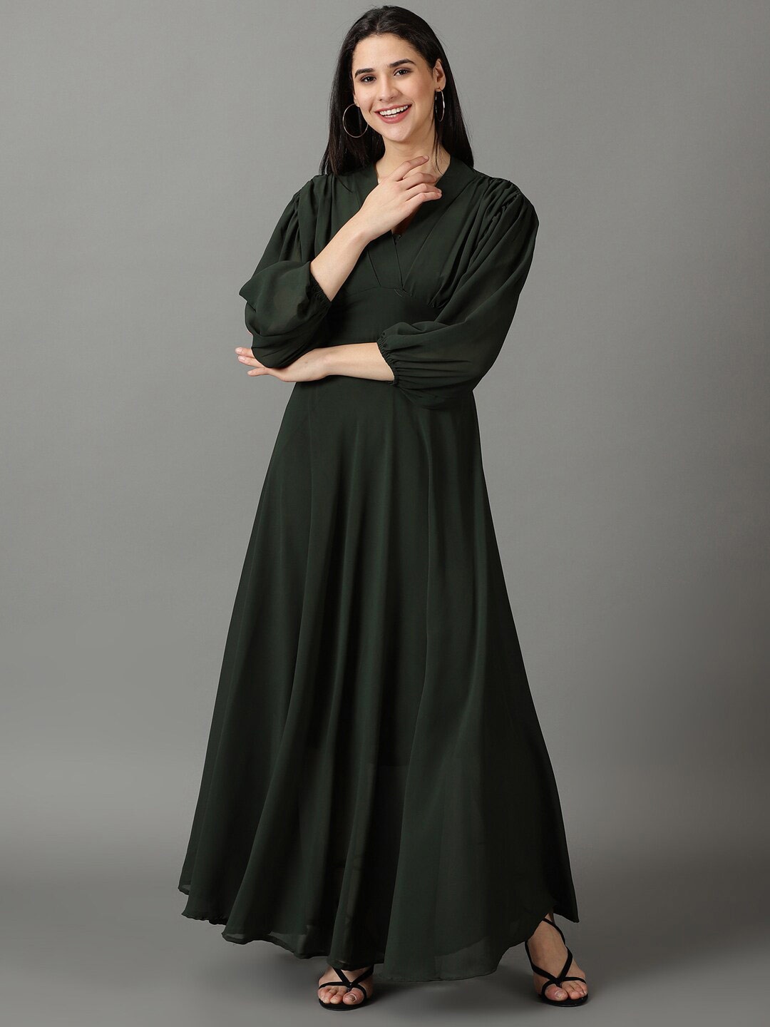 

SHOWOFF V-Neck Tie Up Chiffon Maxi Dress, Green