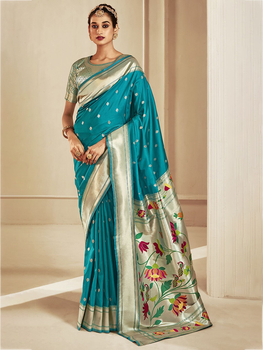 

Satrani Ethnic Motifs Woven Design Zari Banarasi Saree, Blue