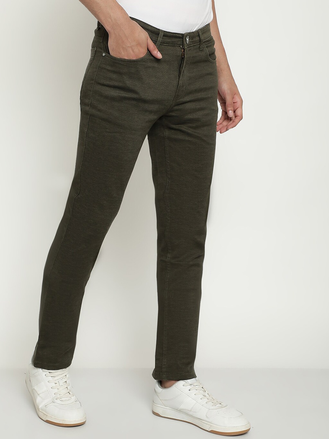 

Octave Men Mid-Rise Cotton Regular Trousers, Olive