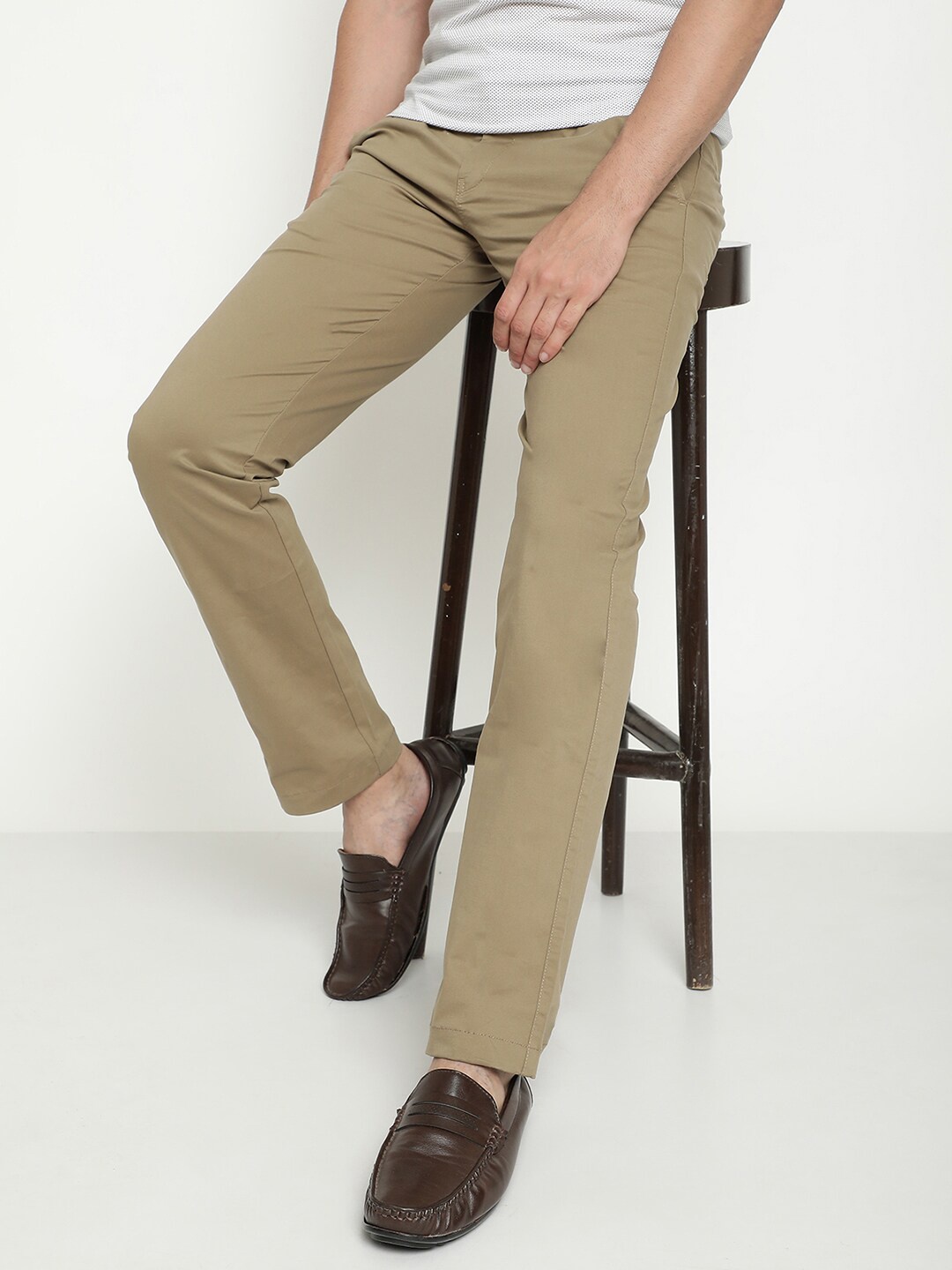 

Octave Men Mid-Rise Plain Casual Trousers, Khaki