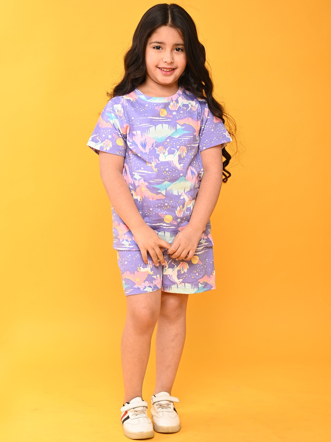 

Anthrilo Girls Conversational Printed Pure Cotton Night Suit, Purple