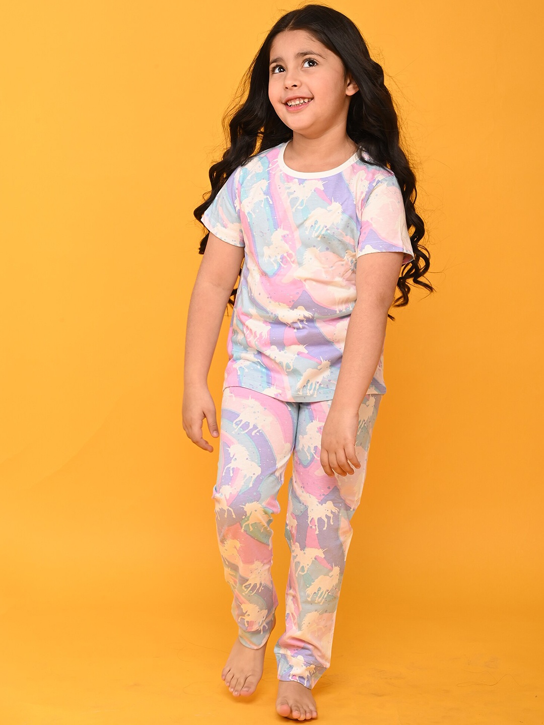 

Anthrilo Girls Abstract Printed Pure Cotton Night Suit, Purple