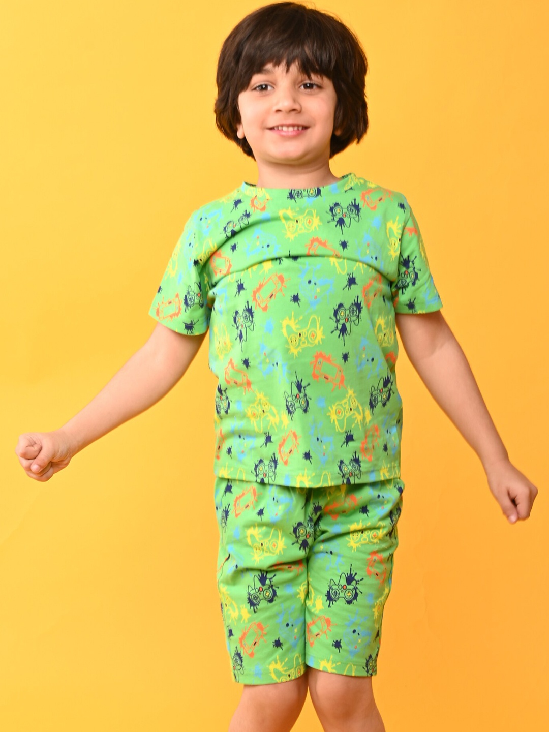 

Anthrilo Boys Conversational Printed Pure Cotton Night Suit, Green