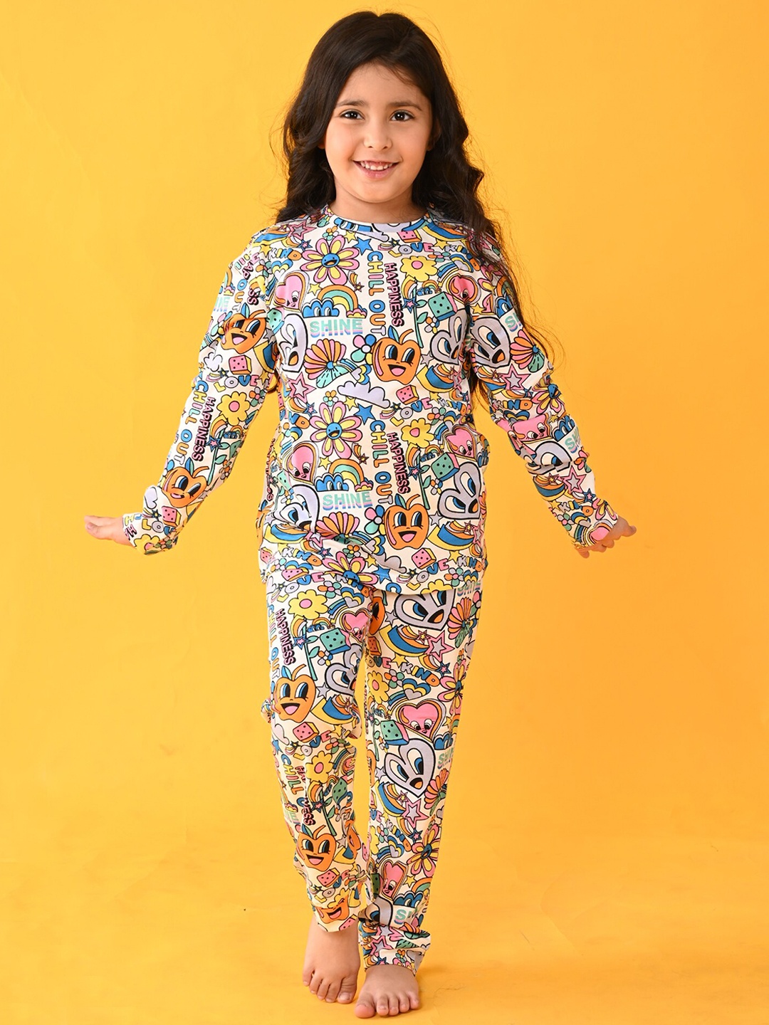 

Anthrilo Girls Conversational Printed Pure Cotton Night Suit, White