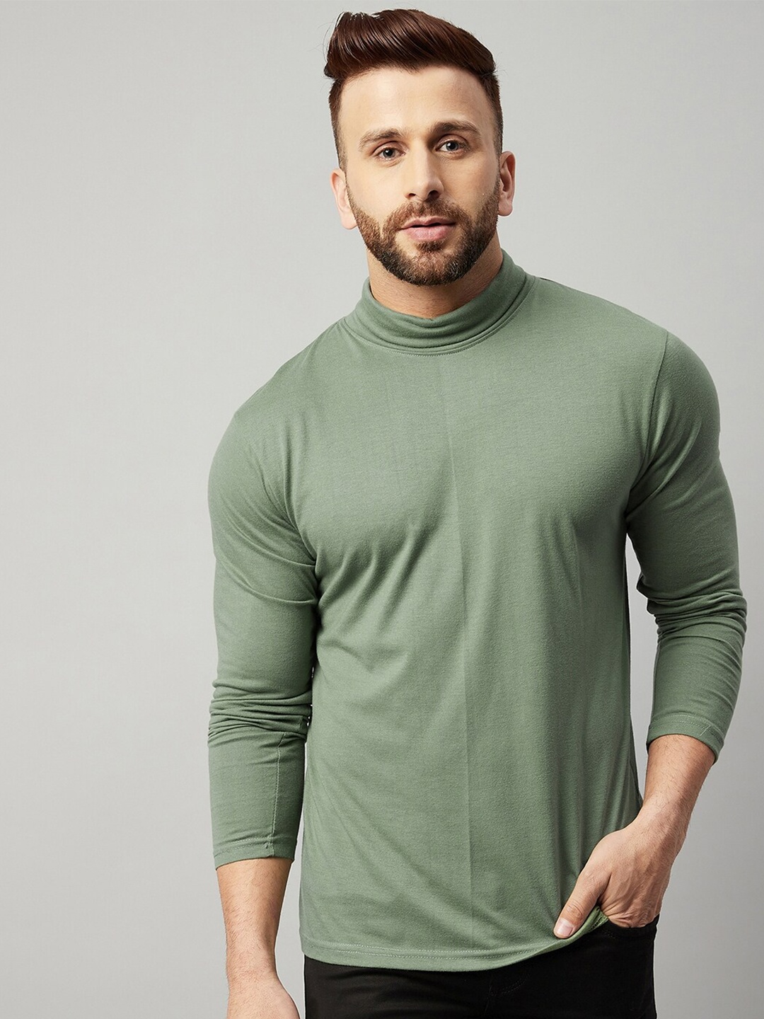

GRITSTONES High Neck Long Sleeve Cotton T-shirt, Green