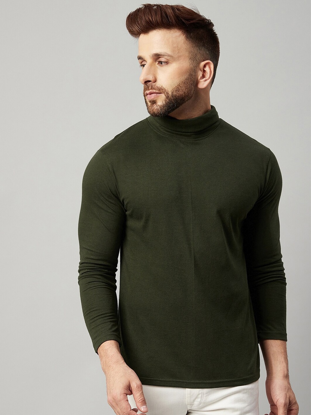 

GRITSTONES High Neck Cotton T-shirt, Olive