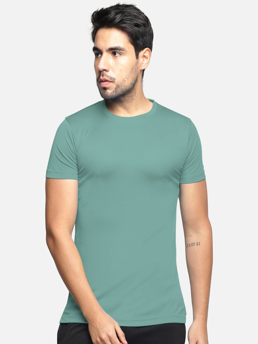 

BULLMER Round Neck Short Sleeves Cotton T-shirt, Green