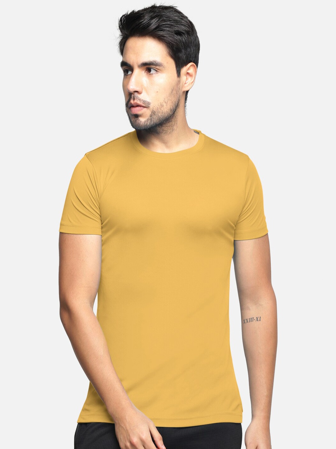 

BULLMER Round Neck Short Sleeves Cotton T-shirt, Yellow