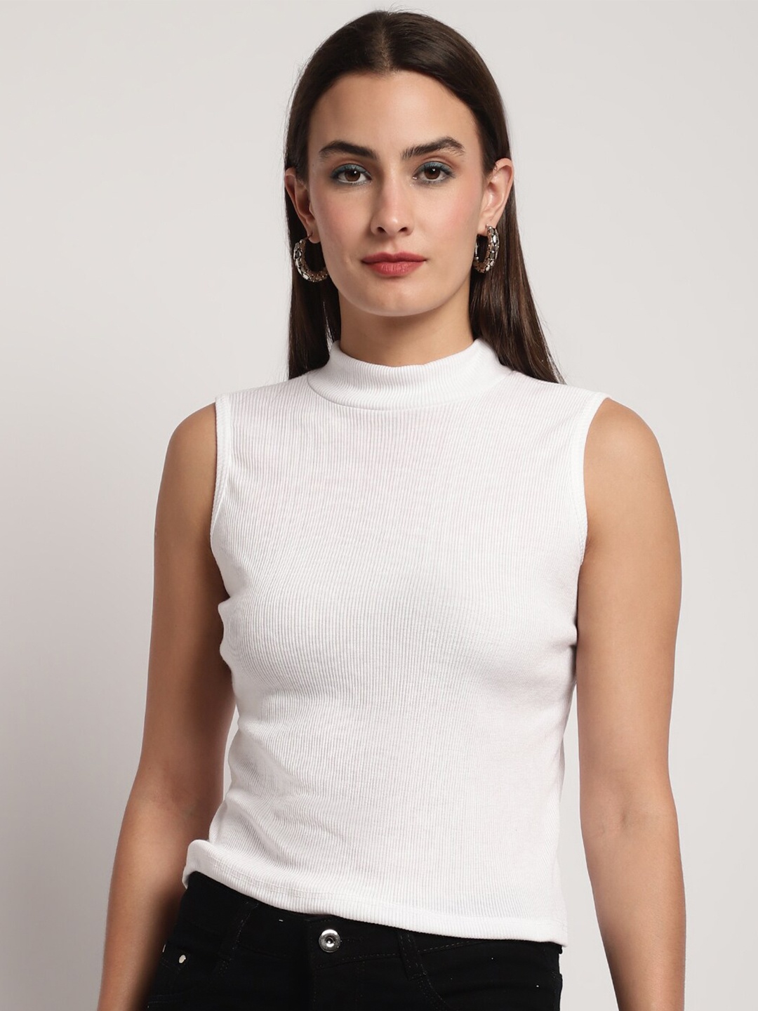 

Miaz Lifestyle High Neck Sleeveless Cotton Top, White