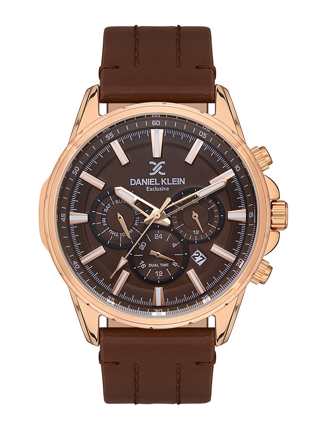 

Daniel Klein Men Dial & Leather Cut Work Straps Analogue Multi Function Watch DK 1 13355-5, Brown