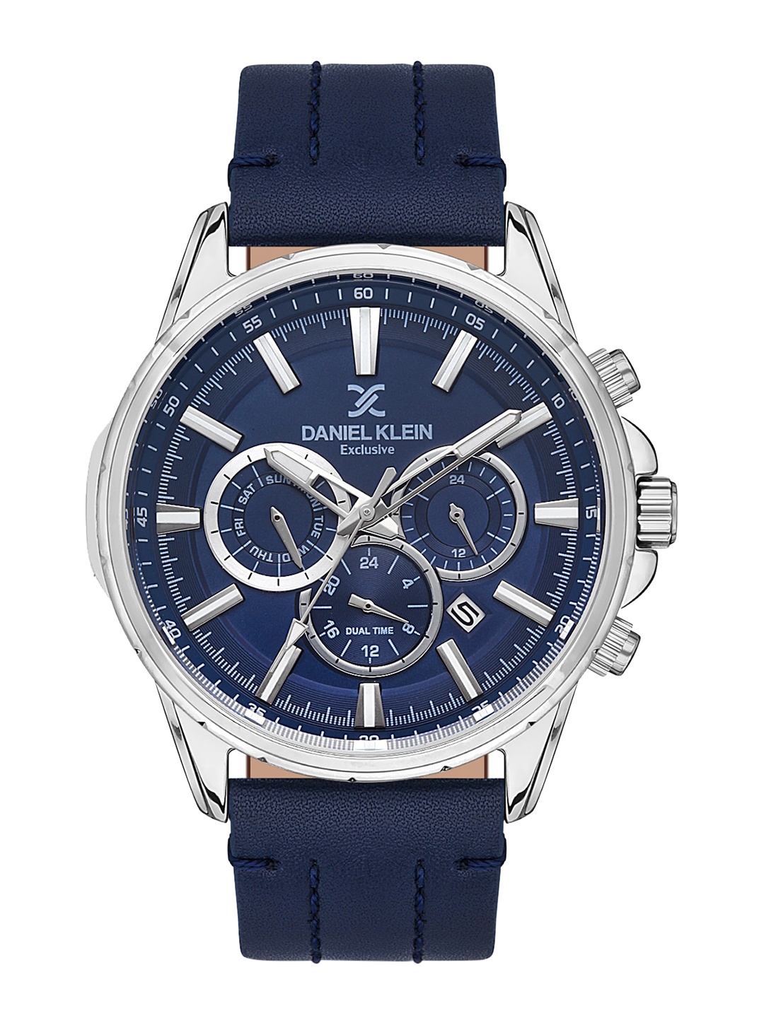 

Daniel Klein Men Textured Leather Straps Analogue Multi Function Watch DK 1 13355-3, Blue