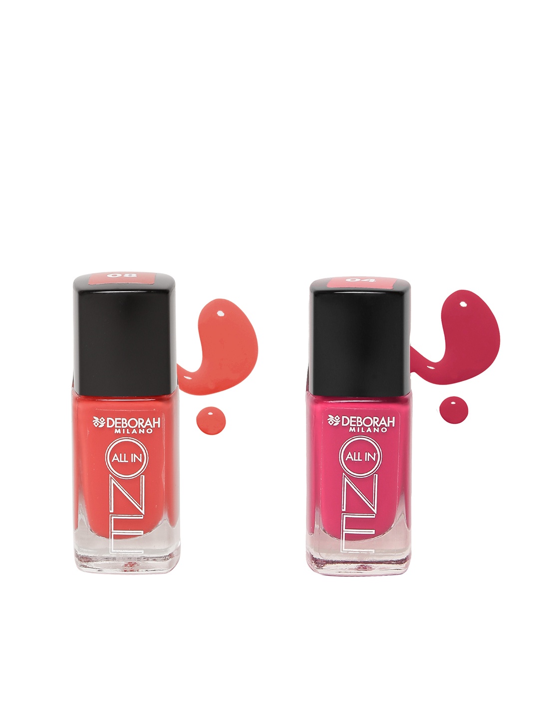 

Deborah Set of 2 All In One Orange Red Nail Polish 08 & Red Fuschia Nail Polish 04, Magenta