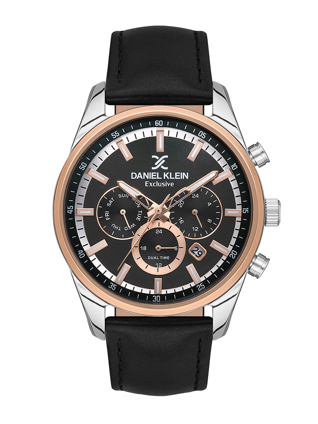 

Daniel Klein Men Leather Straps Analogue Multi Function Watch DK 1 13350-3, Black