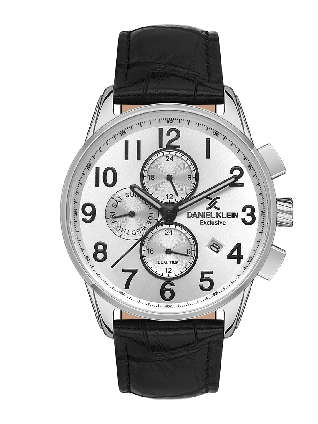 

Daniel Klein Men Textured Dial & Leather Straps Analogue Multi Function Watch DK.1.13385-1, Silver