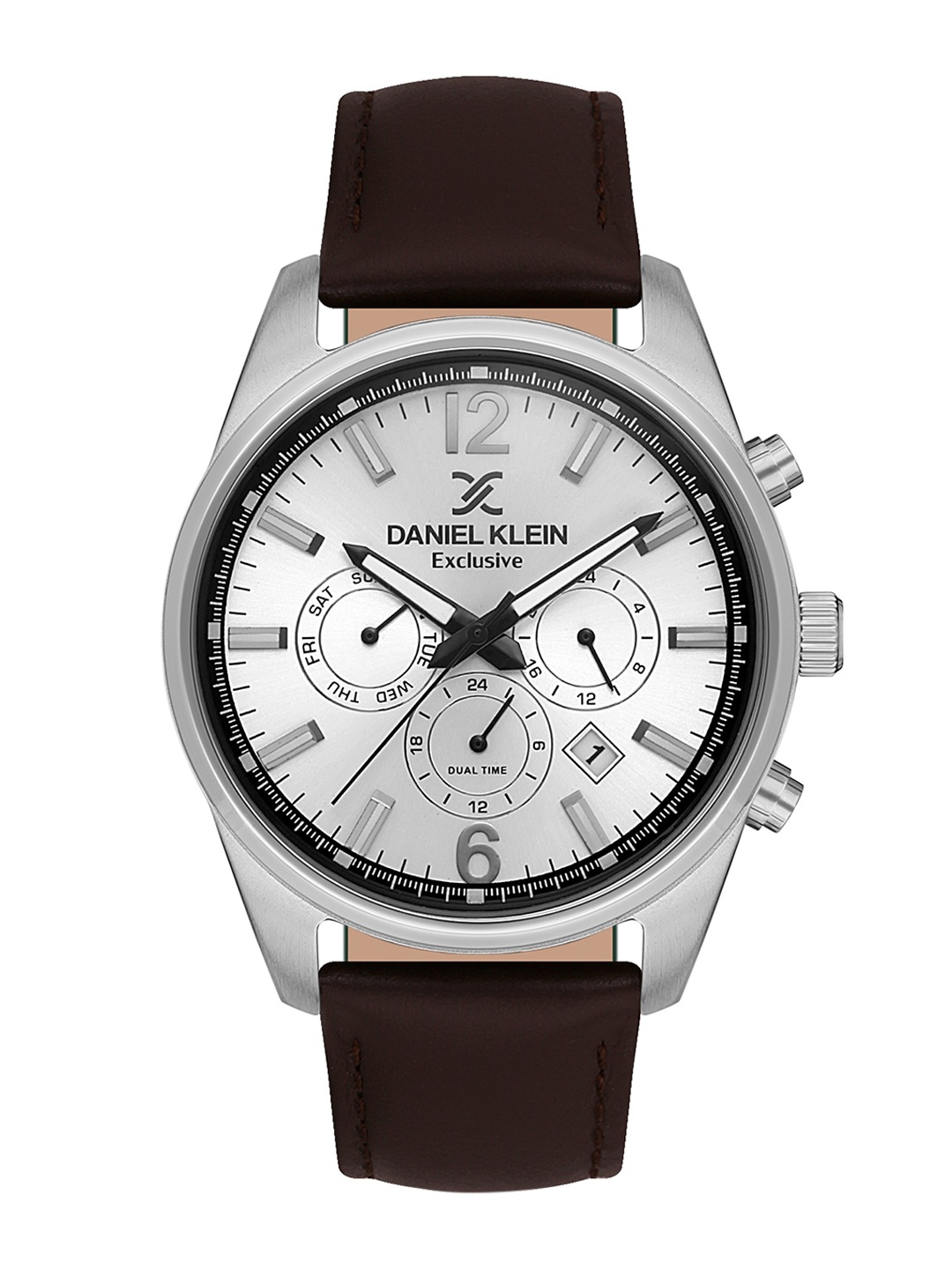 

Daniel Klein Men Leather Straps Analogue Multi Function Watch DK 1 13349-3, Silver
