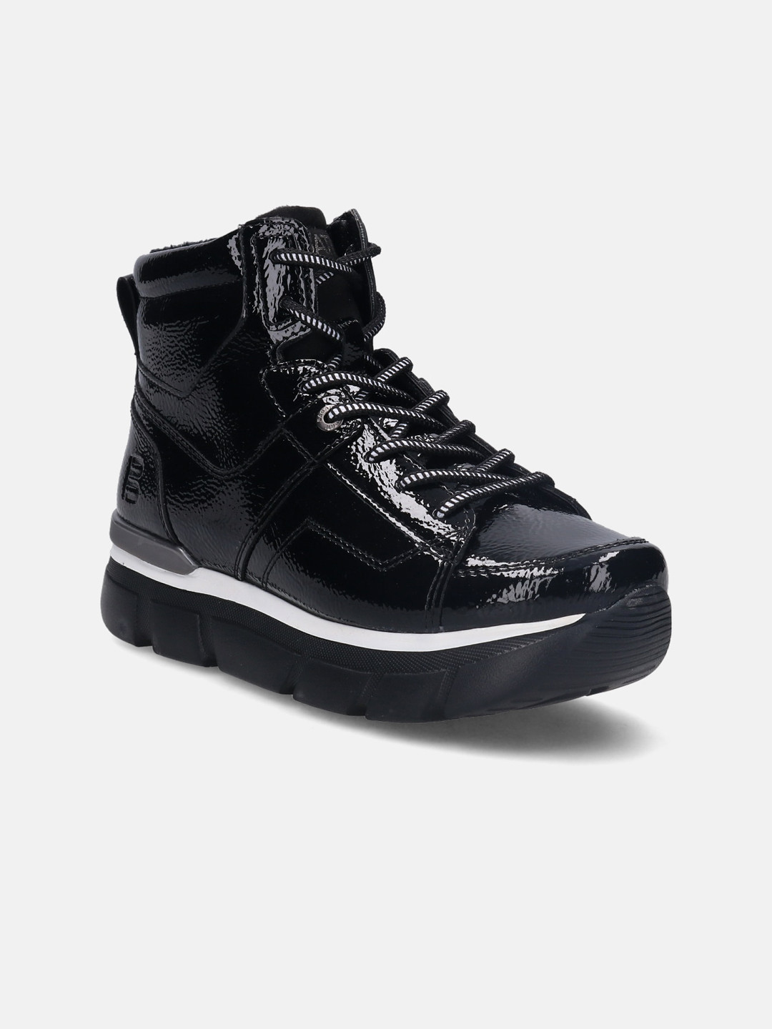 

BAGATT Women Lian Evo Textured Mid Top Patent Leather Comfort Insole Basics Sneakers, Black