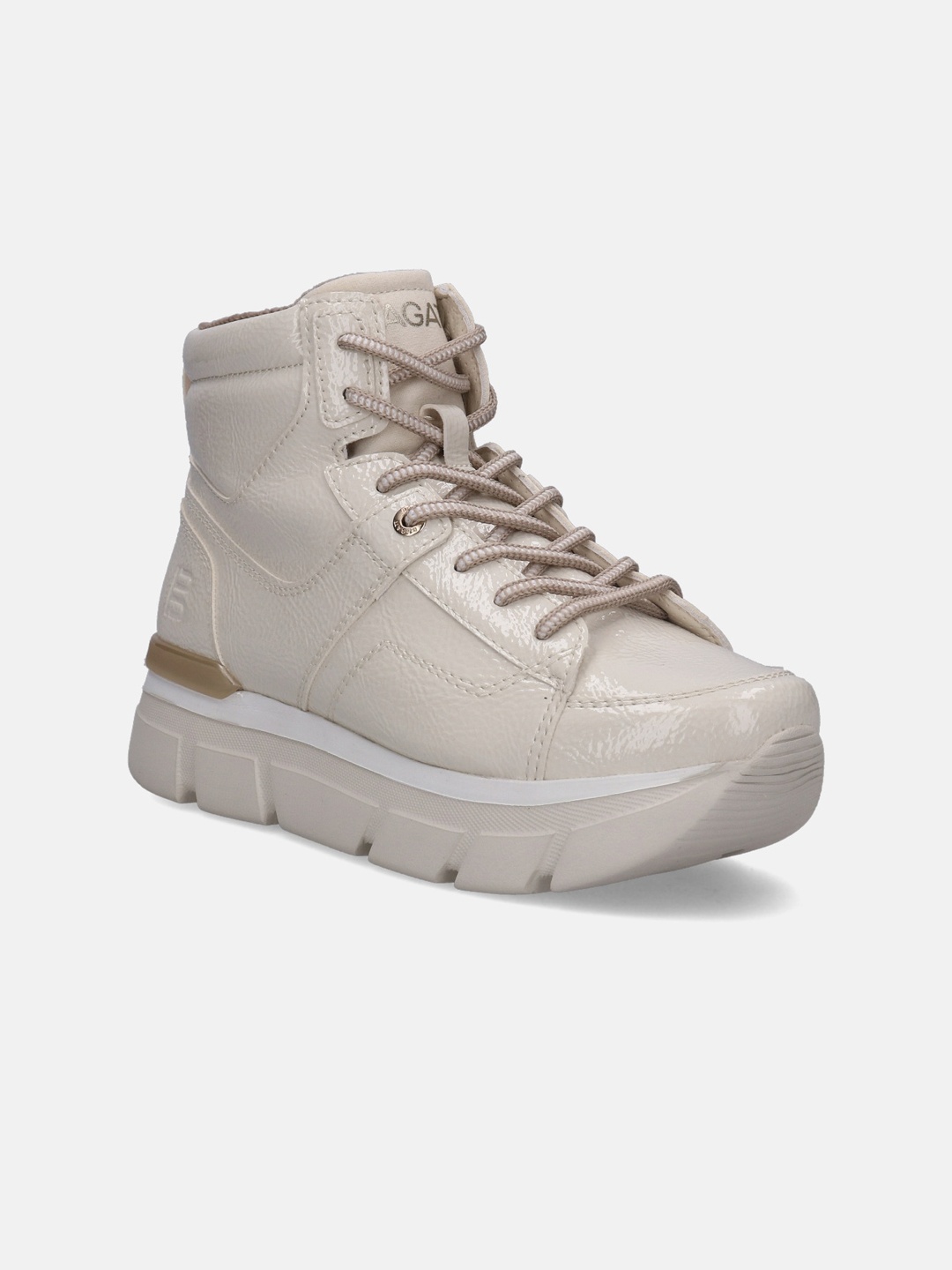 

BAGATT Women Textured Patent Leather Lace Ups Sneakers, Beige