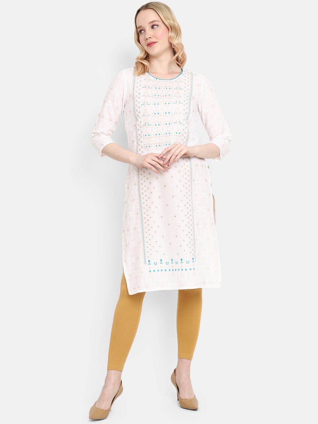 

V-Mart Ethnic Motifs Printed Regular Straight Kurta, White
