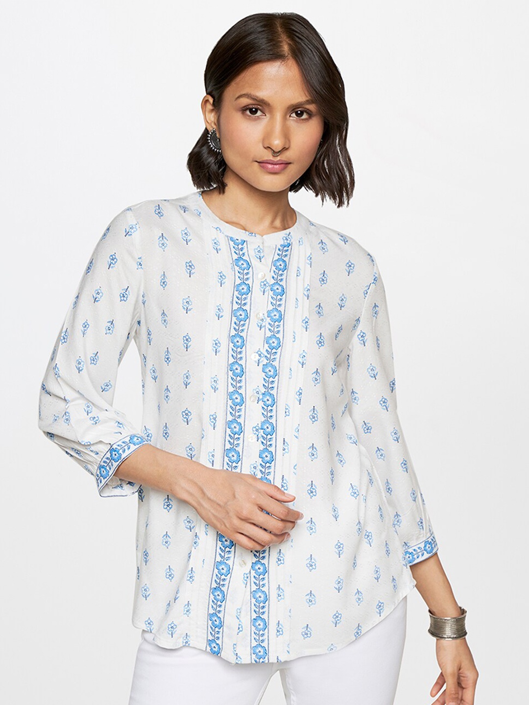 

Global Desi Ethnic Motifs Print Top, Blue