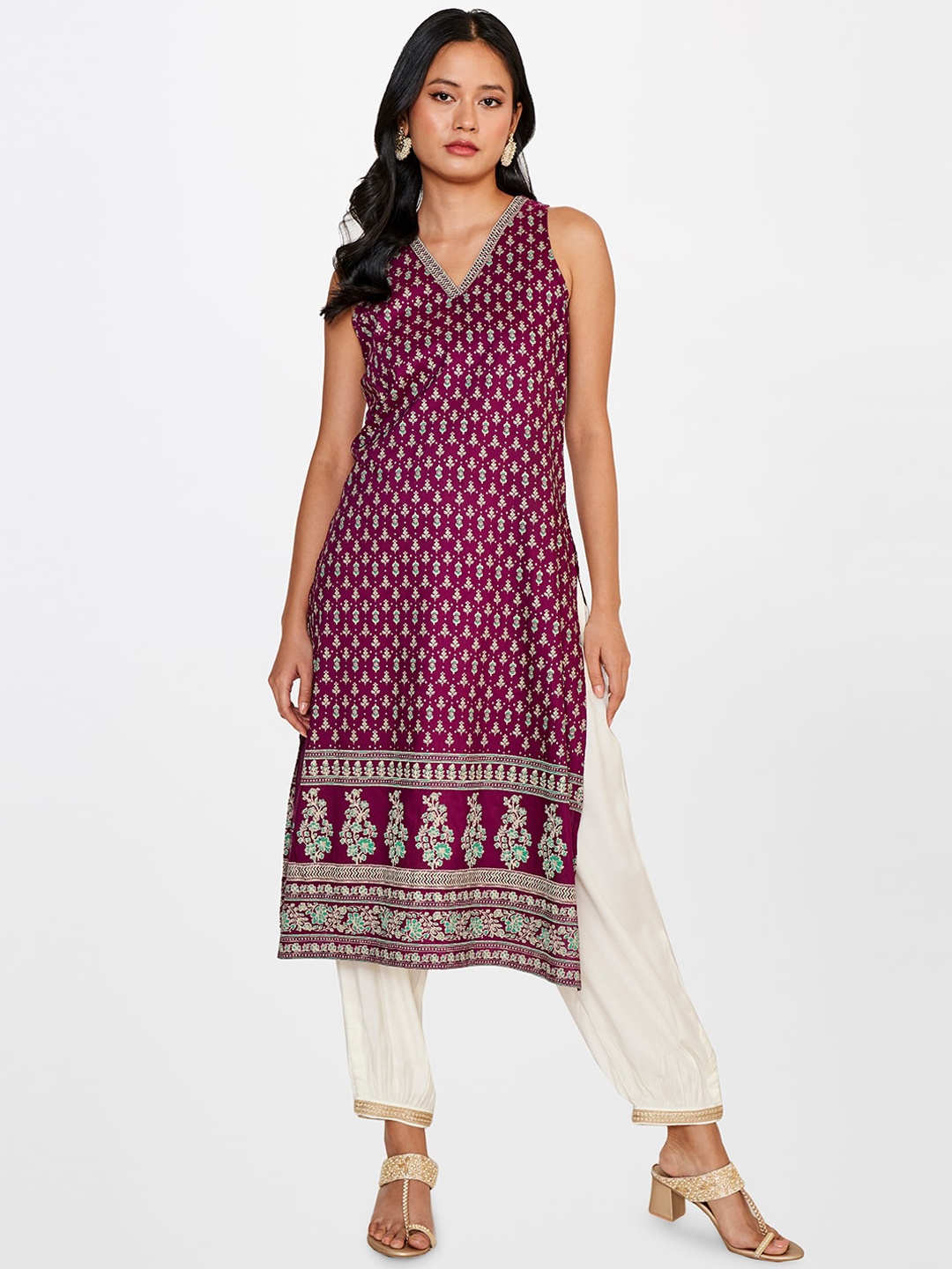 

Global Desi Ethnic Motifs Printed Kurta, Red